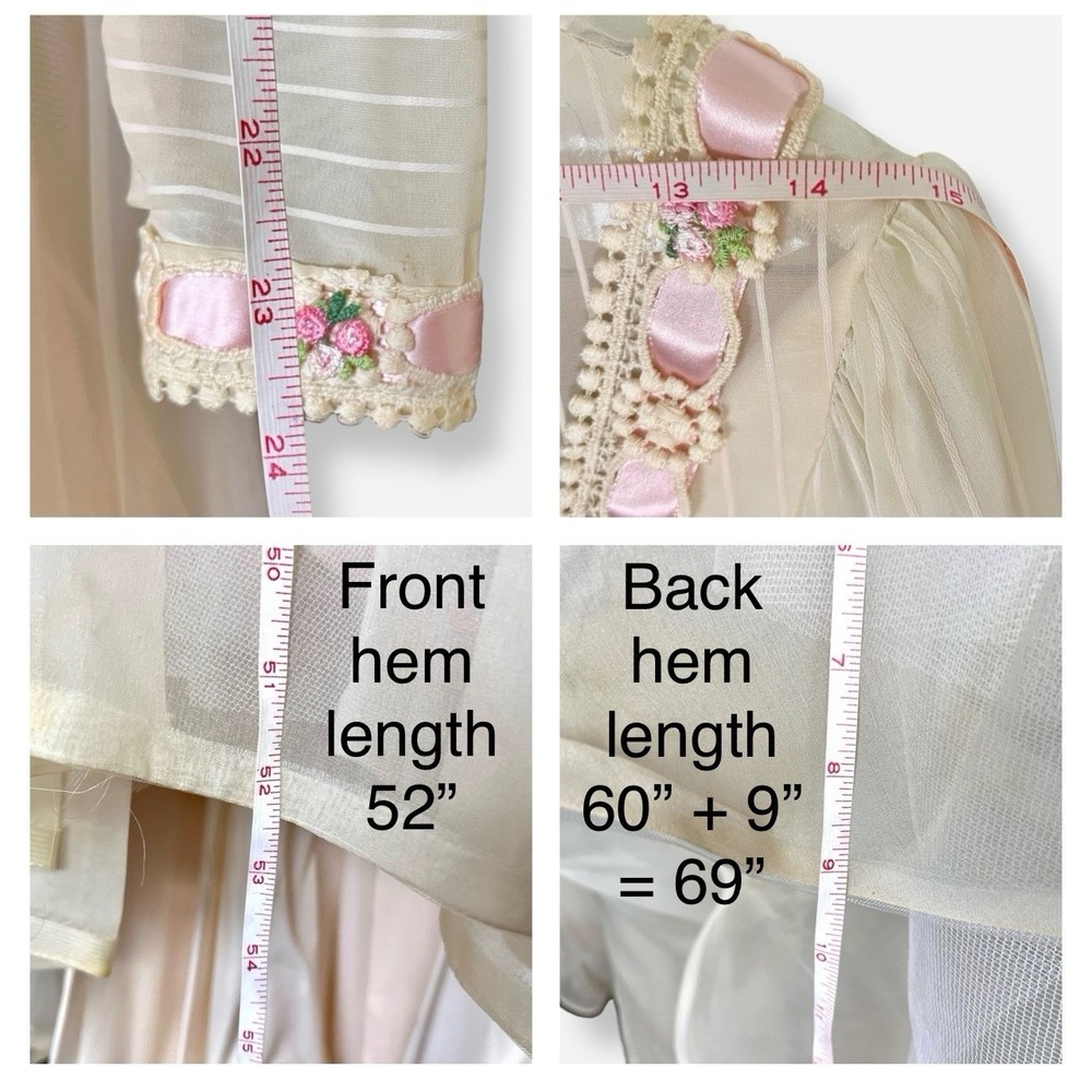 Vintage Victorian High Neck Dress Wedding 4 Off White Cream Pink Bishop Sleeve - Picture 12 of 12